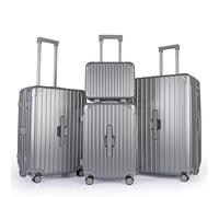 JLY Lightweight 3-Piece Luggage Set: Cabin, Medium & Large Suitcases with TSA Lock, Cupholder, Wet/Dry Divider, Durable PC+ABS Hard Shell (Metallic Silver, 4 Pcs: Vanity + S + M + L)