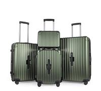 JLY Lightweight 3-Piece Luggage Set: Cabin, Medium & Large Suitcases with TSA Lock, Cupholder, Wet/Dry Divider, Durable PC+ABS Hard Shell (Hunter Green, 4 Pcs: Vanity + S + M + L)
