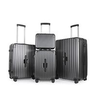 JLY Lightweight 3-Piece Luggage Set: Cabin, Medium & Large Suitcases with TSA Lock, Cupholder, Wet/Dry Divider, Durable PC+ABS Hard Shell (Onyx Black, 4 Pcs: Vanity + S + M + L)