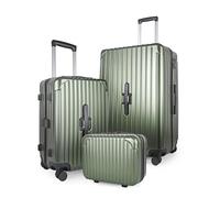 JLY Lightweight 3-Piece Luggage Set: Cabin, Medium & Large Suitcases with TSA Lock, Cupholder, Wet/Dry Divider, Durable PC+ABS Hard Shell (Hunter Green, 3 Pcs: Vanity + S + L)