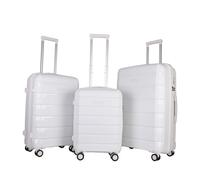 JLY Lightweight Luggage Set of 3 - Combination for Every Journey | SB Charging Port, Dual Spinner Wheels, TSA Lock, Shock-Resistant PP Hard Shell JLY White