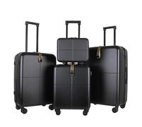 JLY Premium 4-Piece Luggage Set - Hard Shell Vanity Case, Cabin, Medium & Large Expandable Spinner Suitcases, Lightweight Polycarbonate Travel Set with TSA Lock & Waterproof Organiser - Black