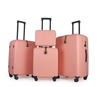 JLY Premium Blush Peach Luggage Set of 4 - 100% German Covestro PC Hard Shell - Small, Medium, Large Suitcases + Makeup Case - Ultra-Quiet 4 Spinner Wheels, TSA Lock, Sleek Organisation for Travel