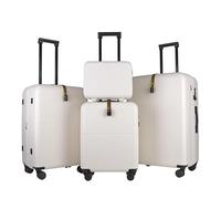 JLY Premium Ivory White Luggage Set of 4 - 100% German Covestro PC Hard Shell - Small, Medium, Large Suitcases + Makeup Case - Ultra-Quiet 4 Spinner Wheels, TSA Lock, Sleek Organisation for Travel