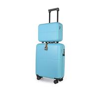 JLY Premium Makeup Travel Case + Small Cabin Suitcase 2 Pcs Set, 100% German Covestro Polycarbonate, Excellent Organisation & Wet/Dry Separation, Cosmetic Organiser & 4 Wheel Hand Luggage - Aqua Blue