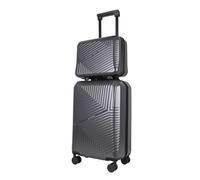 JLY Swirf 2 Piece Luggage Set Charcoal Grey - Polycarbonate Cabin Trolley and Compact Vanity Bag with Cup Holder, TSA Lock, Travel Organiser Interior