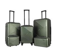 JLY Swirf 5 Piece Lightweight Luggage Set Hunter Green - Travel Makeup Case, Shoulder Travel Bag, Spinner Carry-On & Two Checked Suitcases for Long Trips