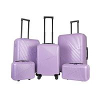 JLY Swirf 5 Piece Luggage Set Mauve Lilac - Organised Travel Set with Makeup Case, Shoulder Bag, Carry-On, 2 Checked Spinner Suitcases & TSA Locks