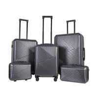 JLY Swirf 5-Piece Spinner Suitcase Set Charcoal Grey - Matching Hard Shell Makeup Case, Shoulder Bag, Cabin and Checked Luggage with Cup Holder & TSA Locks
