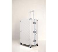 100% Polycarbonate Zipperless Large Suitcase, Hardshell Check in Luggage with Double TSA Locks and 4 Wheels, Aluminium Alloy Handle, White Suitcase for Travel