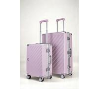 100% Polycarbonate Zipperless Suitcase Set, Small Carry On + Large Check in Luggage, Double TSA Locks, Hardside 4 Spinner Wheels, Aluminium Handle, Flight Case for Travel in Lavender Purple