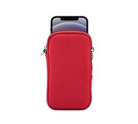 Jlyifan Neoprene Cell Phone Sleeve, Zip Wallet Pouch with Neck Strap for iPhone 16 16e 15 15 Pro iPhone 14 13 Pro iPhone 12 Mini 11 Pro iPhone SE 3rd G iPhone X XS (Red)