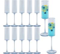 JLYLOL 12 Pcs Blue Plastic Champagne Flutes 6OZ Large Ribbed Champagne Glasses Toasting Glass Plastic Goblets for Parties Vintage Mimosa Bar Glasses Elegant Stemmed Drinking Cups for Wedding Bride