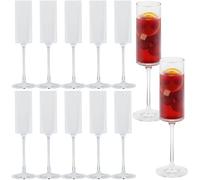 JLYLOL 12 Pcs Clear Plastic Champagne Flutes 6OZ Large Ribbed Champagne Glasses Toasting Glass Plastic Goblets for Parties Vintage Mimosa Bar Glasses Elegant Stemmed Drinking Cups for Wedding Bride