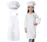 JLySHOP Aprons for Kids - Chef Apron Kids, Kitchen Cooking Baking Wear Those Chefs in Training, Painting, Diy Aprons for Child (6-12 Year, White)