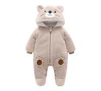 Jlywjx Baby Girls Boys Winter Clothes Snowsuit Teddy Bear Onesie Outfit Newborn Fleece Jumpsuit Romper Coat Hooded Suit Toddlers Leotards (Grey, 12-18 Months)