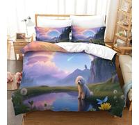 JLZBXCUER Bichon Frise Duvet Cover 3 PCS Hotel Quality Quilt Cover Bedding Bed Covers with Pillowcases with Zipper Closure Ultra Soft Anti Allergic Microfiber Single(140x200cm)