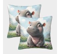JLZBXCUER Hippo Printed Cushion Covers Decorative Square Throw Pillow Case Pack of 2 for Sofa Couch Home Office Garden 50x50cm