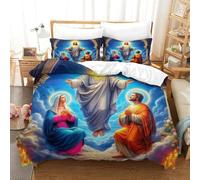 JLZBXCUER Jesus - Religion 3D Printed Duvet Cover Set Bedding Set,Soft Microfiber Pillowcases,Hidden Zipper Quilt Cover Easy Care Comforter Cover for Kids Boys Girls Teens Super King（260x220cm）
