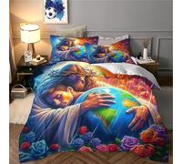 JLZBXCUER Jesus - Religion Duvet Cover Sets 3 PCS Hotel Quality Quilt Cover Bedding Sets Bed Covers with Pillowcases with Zipper Closure Ultra Soft Anti Allergic Microfiber King（220x240cm）