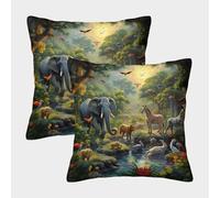 JLZBXCUER Jungle Animals Printed Cushion Covers Decorative Square Throw Pillow Covers Pack of 2 for Couch Sofa 45x45cm