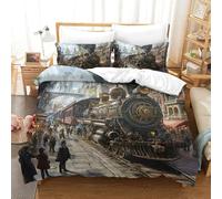 JLZBXCUER Steam Train Duvet Cover Set 3 PCS Hotel Quality Quilt Cover Bed Sets Bed Covers with Pillowcases with Zipper Closure Ultra Soft Anti Allergic Microfiber Super King（260x220cm）