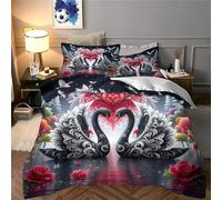 JLZBXCUER Swan 3D Printed Comforter Cover Set Duvet Cover Bedding Set for Kids Teens Boys Room Decor Microfiber Quilt Cover 3 Pcs with Pillow Case Hidden Zipper King（220x240cm）
