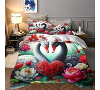 JLZBXCUER Swan 3D Printed Comforter Cover Set Duvet Cover Bedding Set for Kids Teens Boys Room Decor Microfiber Quilt Cover 3 Pcs with Pillow Case Hidden Zipper King（220x240cm）