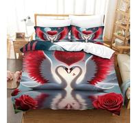 JLZBXCUER Swan 3D Printed Comforter Cover Set Duvet Cover Bedding Set for Kids Teens Boys Room Decor Microfiber Quilt Cover 3 Pcs with Pillow Case Hidden Zipper Single（140x200cm）