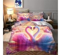 JLZBXCUER Swan 3Pcs Bedding Set Printed Quilt Cover,3D Duvet Cover for Boys Adult, Microfibre, with Pillowcases Easy Care Microfiber Comforter Cover Hidden Zipper Double（200x200cm）