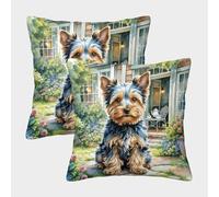 JLZBXCUER Yorkshire Terrier 3D Printed Cushion Covers Decorative Square Cushion Cover Set of 2 for Sofa Couch 50x50cm
