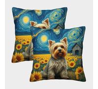 JLZBXCUER Yorkshire Terrier 3D Printed Cushion Covers Decorative Square Pet Dog Cushion Cover Set of 2 for Sofa Couch 45x45cm