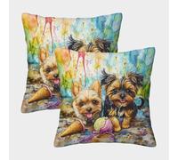 JLZBXCUER Yorkshire Terrier Printed Cushion Covers Decorative Square Cushion Cover Set of 2 for Couch Sofa 40x40cm