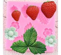 JLZK Strawberry Silicone Molds Flower Leaves Cupcake Topper Fondant Cake Decorating Tools Candy Clay Chocolate Gumpaste Moulds
