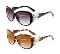 JM 2 Pack Bifocal Reading Sunglasses for Women Fashion Oversized Square Sun Readers Outdoor Reading Glasses UV400 Protection, Black & Brown +2.0
