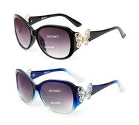 JM 2 Pack Bifocal Reading Sunglasses for Women Fashion Oversized Square Sun Readers Outdoor Reading Glasses UV400 Protection, Black & Clear Blue +3.5