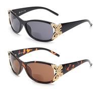 JM 2 Pack Bifocal Reading Sunglasses for Women Fashion Sun Readers Outdoor Reading Glasses UV400 Protection Black & Tortoise +1.25