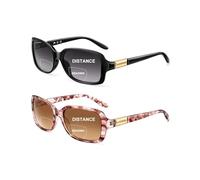 JM 2 Pack Classic Bifocal Reading Sunglasses Rectangular Stylish Sunglasses Readers for Women +2.0 All Black&Pink Printed