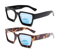 JM 2 Pack Square Bifocal Reading Glasses for Women, Blue Light Blocking Computer Readers with Spring Hinge, Black & Tortoise +4.0
