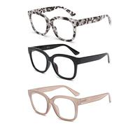 JM 3 Pack Oversized Reading Glasses for Women Large Square Blue Light Blocking Computer Readers Spring Hinge +3.5,(Black & Grey Tortoise & Pink)