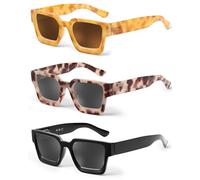 JM 3 Pack Square Reading sunglasses, Fashion Sun Readers for Women Men Full Lens Spring Hinges +0.0