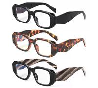 JM 3 Pack Trendy Square Reading Glasses For Women Fashion Blue Light Blocking Eyeglasses Rectangular Anti Eyestrain Computer Readers Ladies+3.0