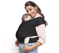 JM Baby Sling Newborn up to 15 kg, Belly Carrier Sling, Easy to Put on, Soft Cotton Elastic Sling Baby Carrier Newborn from Birth, Swaddle Wrap Baby with 5.30 m Length (Black)