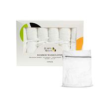 JM Bamboo Washcloths - 100% Bamboo, Ultra Thick 500gsm, 10x10 Inches, Baby Face Cloth, Flannels Face Cloth Pack 6, Gentle on Delicate Skin, Guards Against Irritations, Giftbox & Laundry Bag
