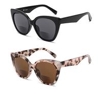 JM Classic Bifocal Reading Glasses Oversized Cateye Stylish Sunglasses Readers for Women Tortoise+Black +3.5