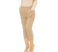 JM CLOTHING Capri Pants for Women UK Summer| Cropped Trousers for Ladies Short Crop Stretch 3/4 Length Three Quarter Elasticated Pull on Plus Size Pants Wiggly Fashion Beige