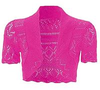 JM CLOTHING K19 New Kids Girls Short Sleeve Cardigan Shrugs Crochet Knitted Pointelle Bolero Jacket for Dresses Shrug Crop Top Fuchsia