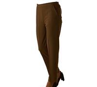 JM CLOTHING Wiggly Fashion | Half Elasticated Waist Stretch Trousers for Women | Pull on Work Trousers for Women| Two Pocket Pull up Work Trousers | Straight Leg Plus Size Office wear Brown