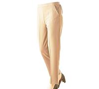 JM CLOTHING Wiggly Fashion | Half Elasticated Waist Stretch Trousers for Women | Pull on Work Trousers for Women| Two Pocket Pull up Work Trousers | Straight Leg Plus Size Office wear Stone