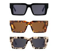 JM Fully Magnified Reading Sunglasses Women with Spring Hinge, Fashion Square Sun Readers with UV Protection 3 Pack +2.5